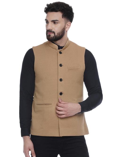 brown self design nehru jacket - 16973804 - Standard Image - 1