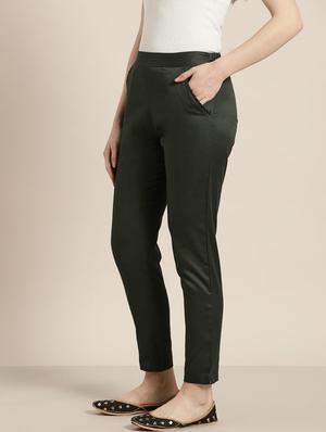 green cotton flat front trousers - 16974932 - Standard Image - 2