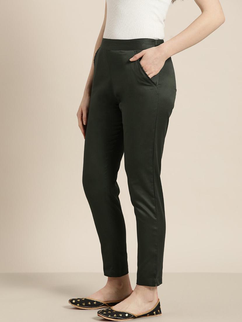 green cotton flat front trousers - 16974932 - Zoom Image - 2