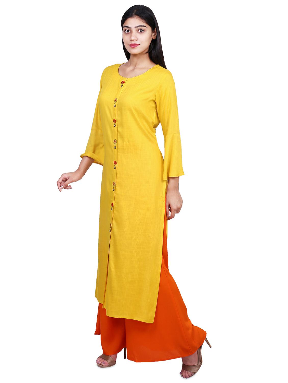 bell sleeves solid straight kurta - 16976359 - Zoom Image - 2