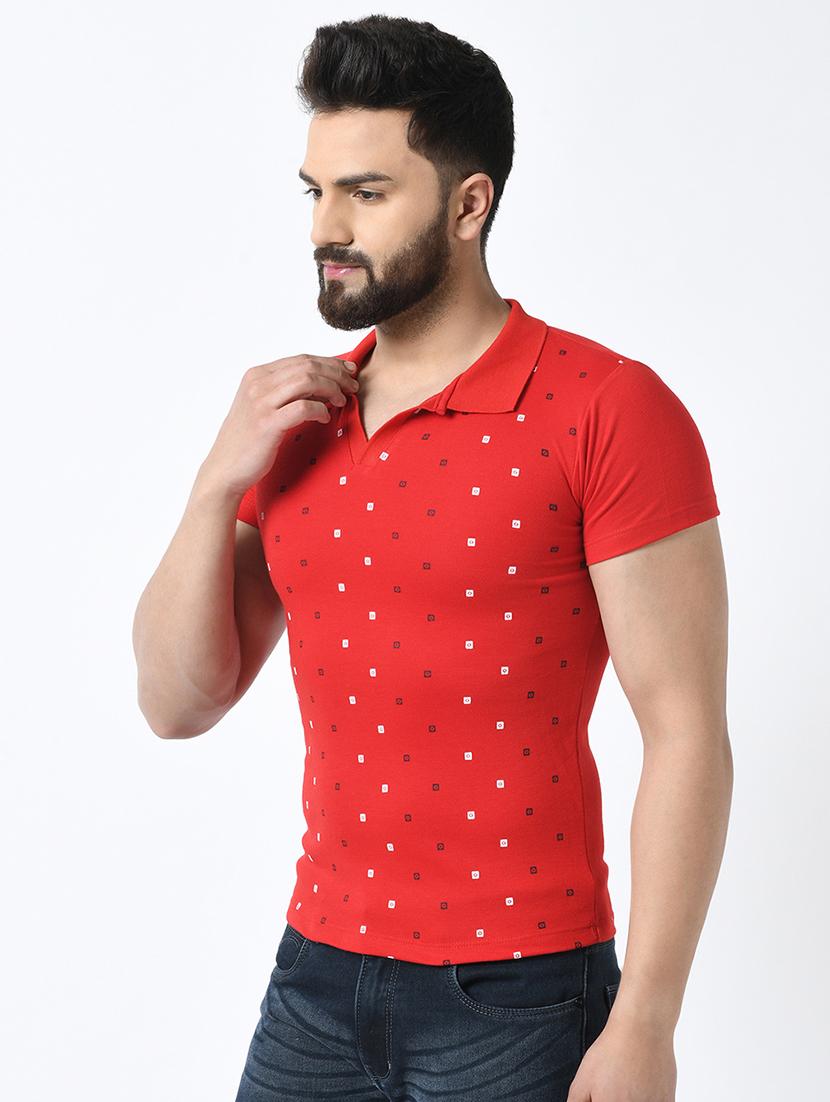 red printed collared t-shirt - 16976885 - Zoom Image - 2