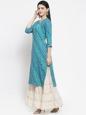 turquoise straight kurta - 16977204 - Standard Image - 2