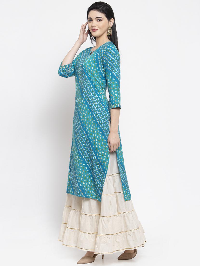 turquoise straight kurta - 16977204 - Zoom Image - 2