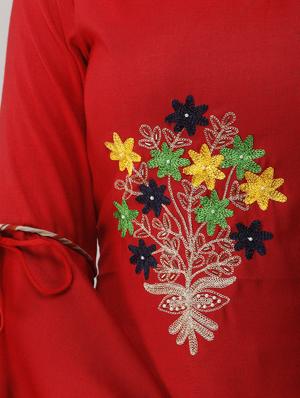 bell sleeves embroidered straight kurta - 16978427 - Standard Image - 5