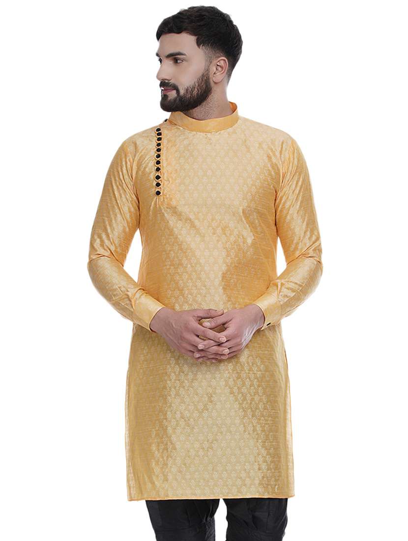 men self design mandarin neck long kurta