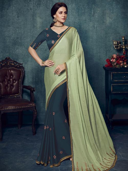 half & half embroidered saree with blouse - 16979753 - Very Small Image - 1