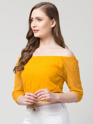 off shoulder dobby top - 16981157 - Standard Image - 2