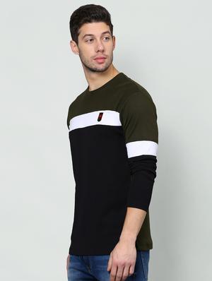 olive green color block cut & sew t-shirt - 16981761 - Standard Image - 2