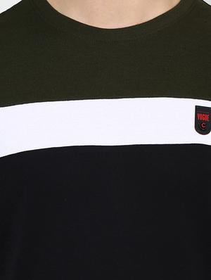 olive green color block cut & sew t-shirt - 16981761 - Standard Image - 5