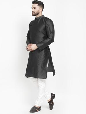 black silk blend kurta pyjama set - 16981922 - Standard Image - 2