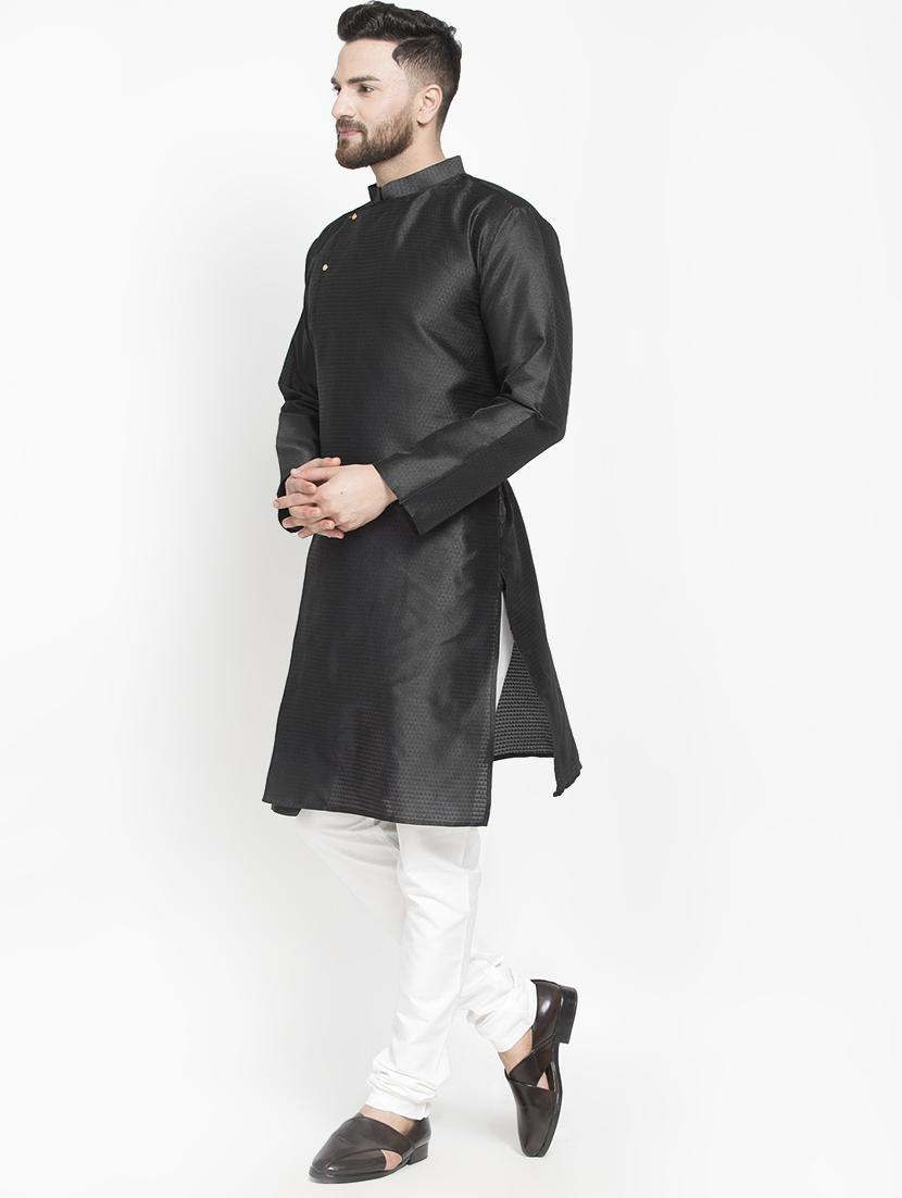 black silk blend kurta pyjama set - 16981922 - Zoom Image - 2