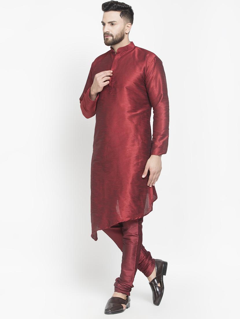 maroon silk blend kurta pyjama set - 16981930 - Zoom Image - 2