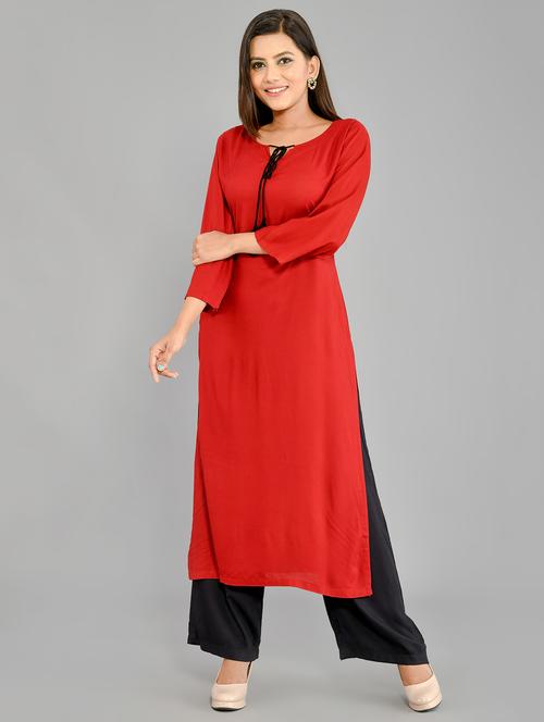 solid contrast kurta palazzo set - 16982120 - Very Small Image - 1