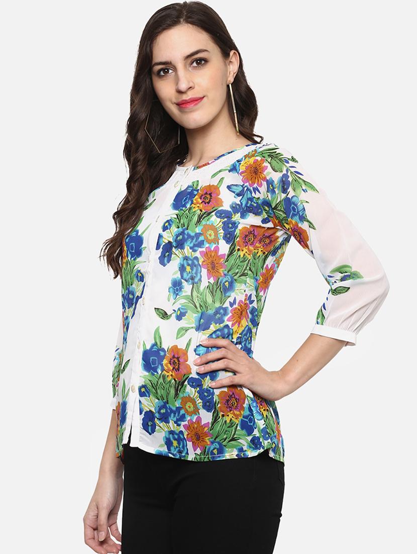 button up raglan sleeves floral top - 16983779 - Zoom Image - 2