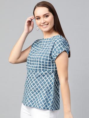 round neck checkered top - 16983788 - Standard Image - 2