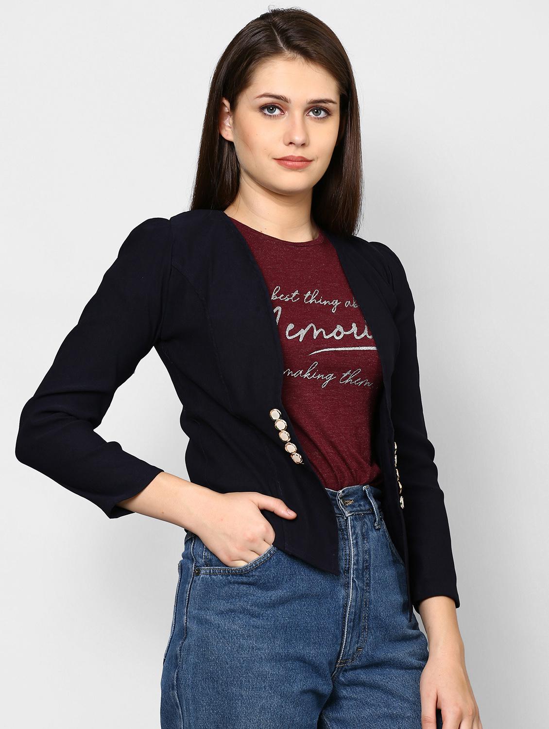 metallic button detail blazer - 16985176 - Zoom Image - 2