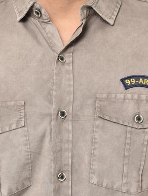brown faded denim casual shirt - 16985273 - Standard Image - 5