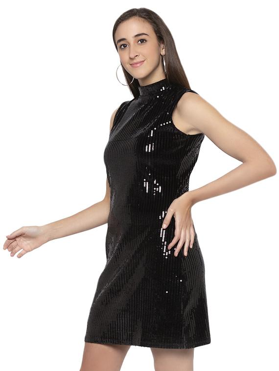 mock neck sequin a-line dress - 16989784 - Zoom Image - 2