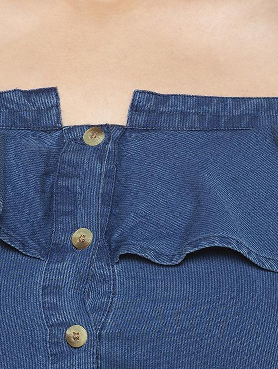 shoulder strap ruffle detail denim top - 16989840 - Zoom Image - 5