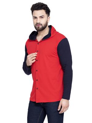 red color block hooded t-shirt - 16990250 - Standard Image - 2