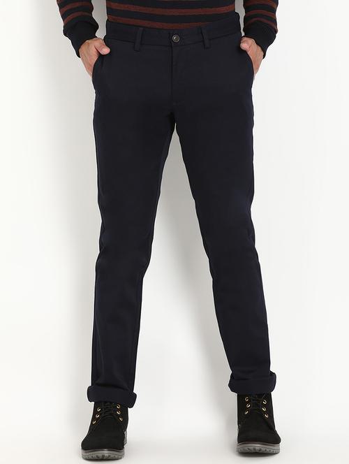 navy blue solid chinos - 16993543 - Standard Image - 1