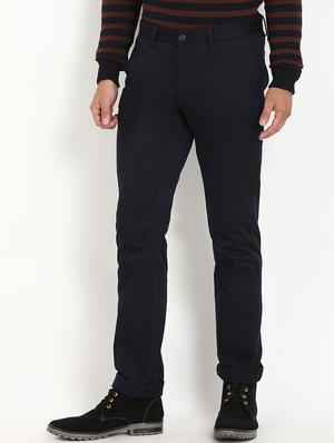 navy blue solid chinos - 16993543 - Standard Image - 2