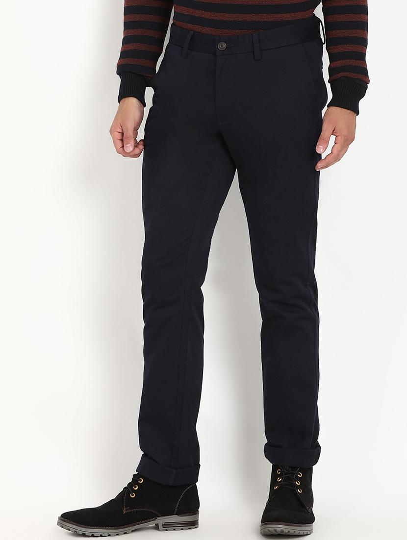 navy blue solid chinos - 16993543 - Zoom Image - 2