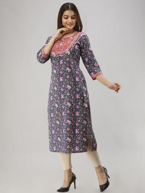 floral straight kurta - 17001380 - Standard Image - 2
