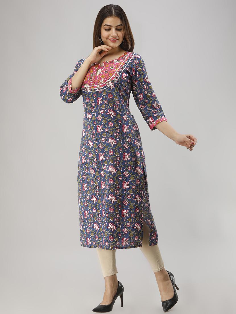 floral straight kurta - 17001380 - Zoom Image - 2