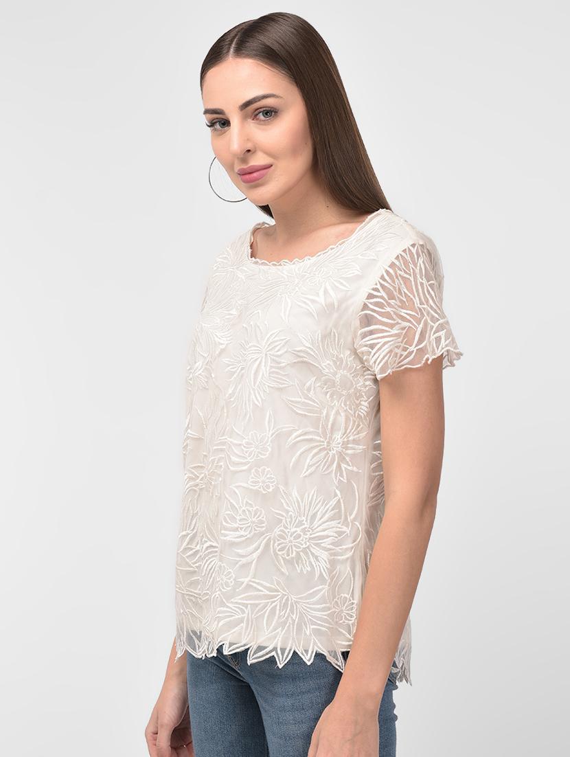 round neck floral mesh top - 17010516 - Zoom Image - 2