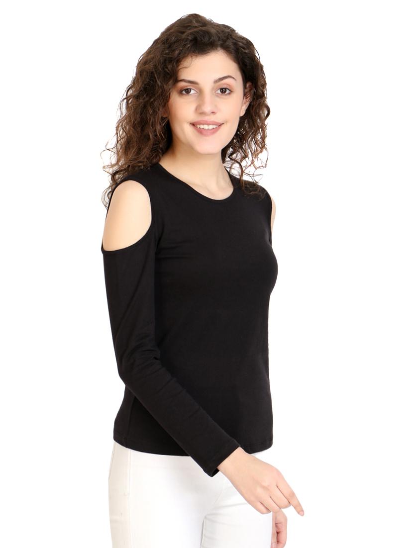 cold shoulder solid top - 17010632 - Zoom Image - 2