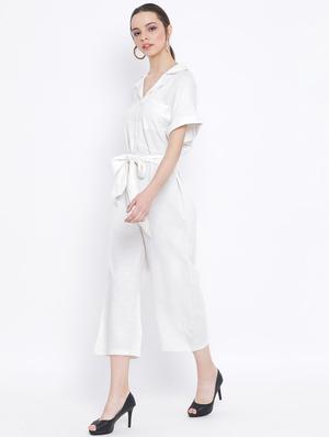optic white tie front full leg jumpsuit - 17011110 - Standard Image - 2