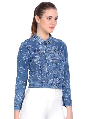 button down printed denim jacket - 17011631 - Standard Image - 2