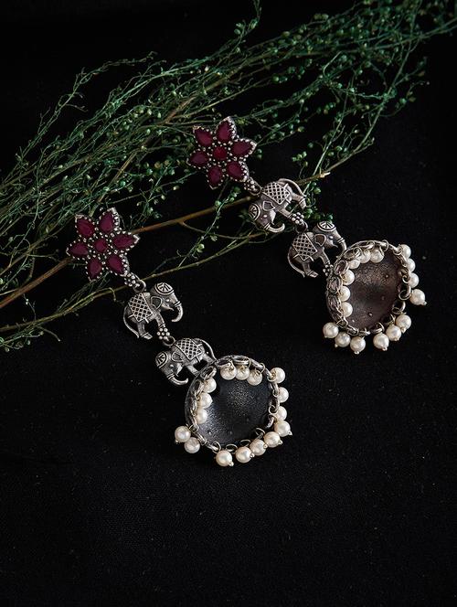red brass jhumka earring - 17012103 - Very Small Image - 1