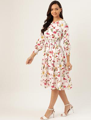 round neck floral flared dress - 17013048 - Standard Image - 2