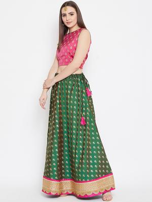 gold print flared lehenga - 17014684 - Standard Image - 2
