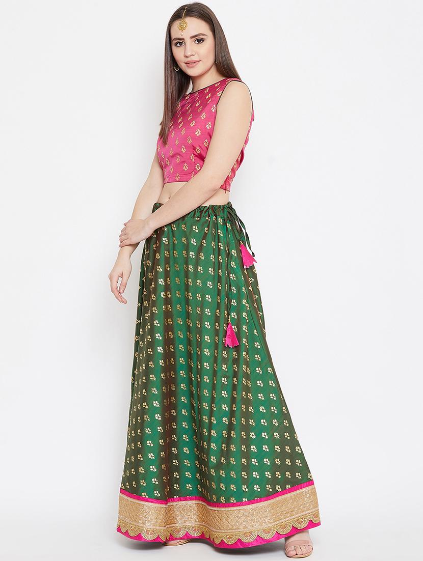 gold print flared lehenga - 17014684 - Zoom Image - 2