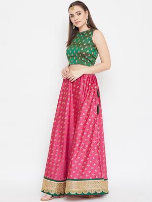 gold print flared lehenga - 17014685 - Standard Image - 2