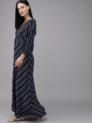 v-neck striped maxi dress - 17015384 - Standard Image - 2