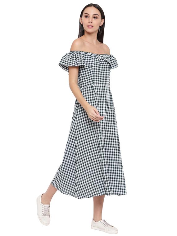 off shoulder checkered a-line dress - 17019813 - Zoom Image - 2