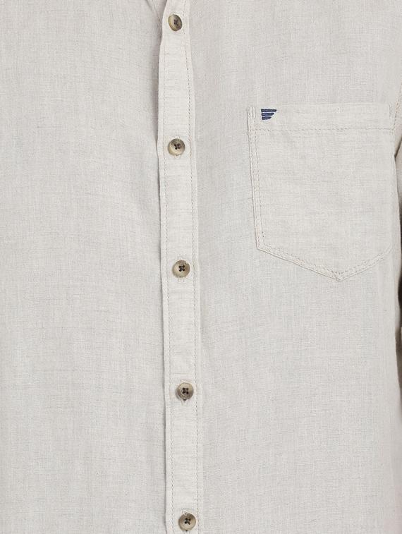 beige solid cotton linen casual shirt - 17019924 - Zoom Image - 5