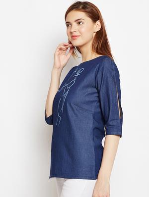 navy blue denim regular tunic - 17020072 - Standard Image - 2