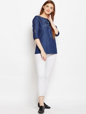 navy blue denim regular tunic - 17020072 - Standard Image - 5