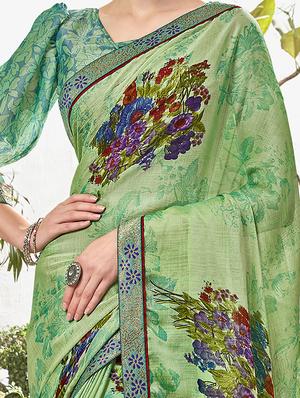 floral printed saree with blouse - 17020183 - Standard Image - 2