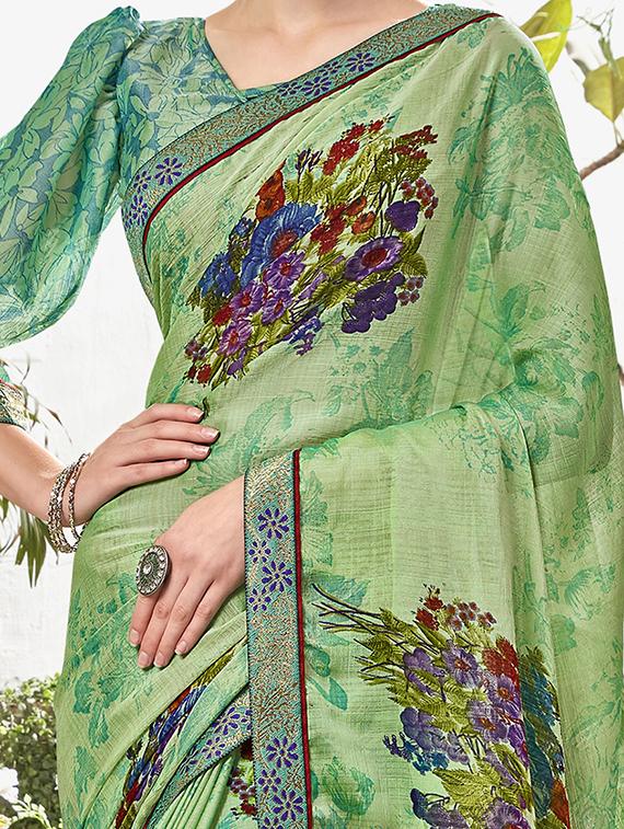 floral printed saree with blouse - 17020183 - Zoom Image - 2