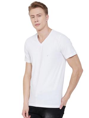 white solid v-neck t-shirt - 17020386 - Standard Image - 2
