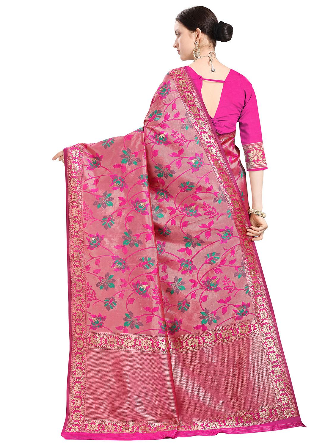 floral bordered saree with blouse - 17020820 - Zoom Image - 2