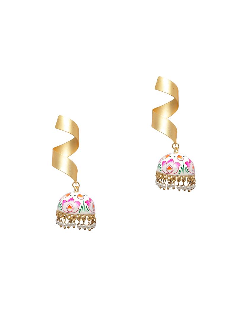 gold brass jhumka earring - 17021591 - Zoom Image - 2