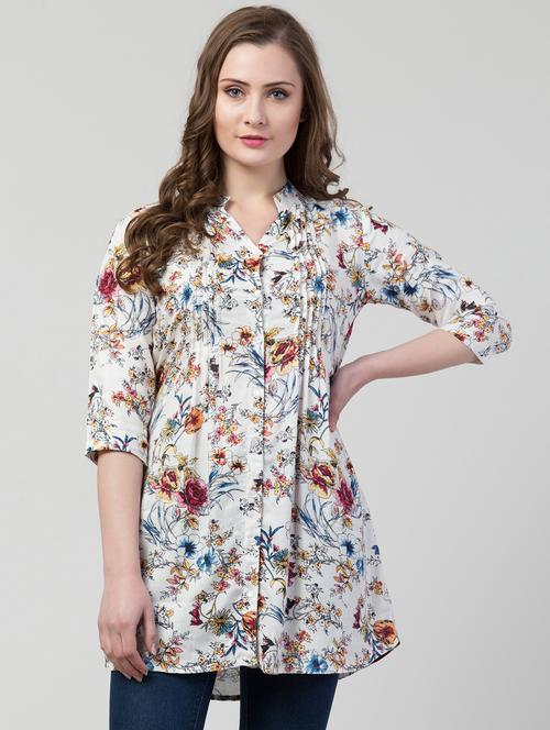 button down floral a-line tunic - 17022119 - Standard Image - 1