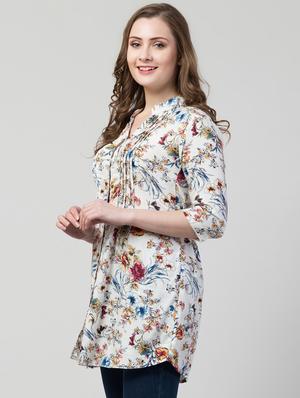 button down floral a-line tunic - 17022119 - Standard Image - 2
